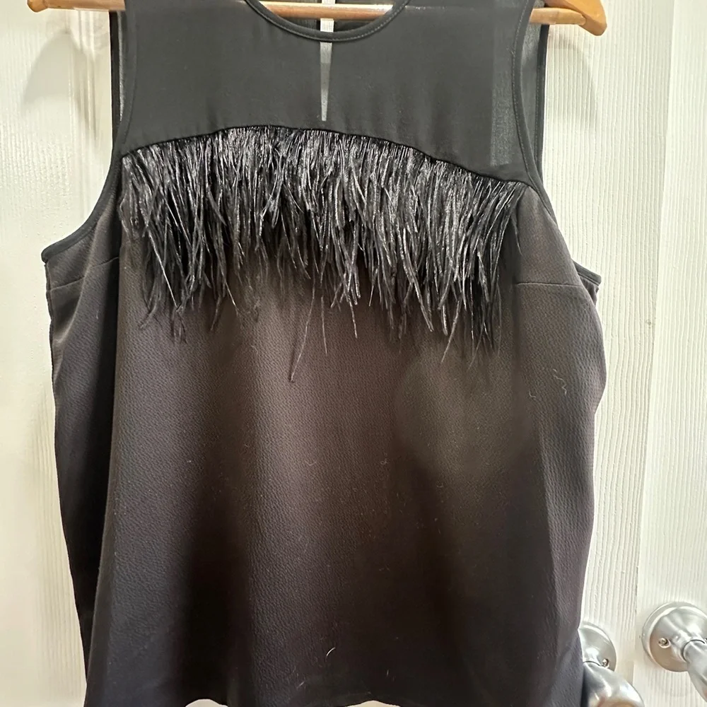 Michael Kors Black Ostrich Feather Sleeveless Blouse NWOT - Picture 2 of 10